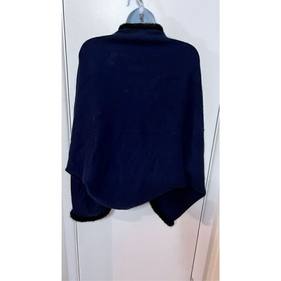 JOCELYN BLUE ANGORA RABBIT FUR TRIM SWEATER SHAWL CAPE  SCARF W/ SLEEVES SIZE M - Picture 10 of 15